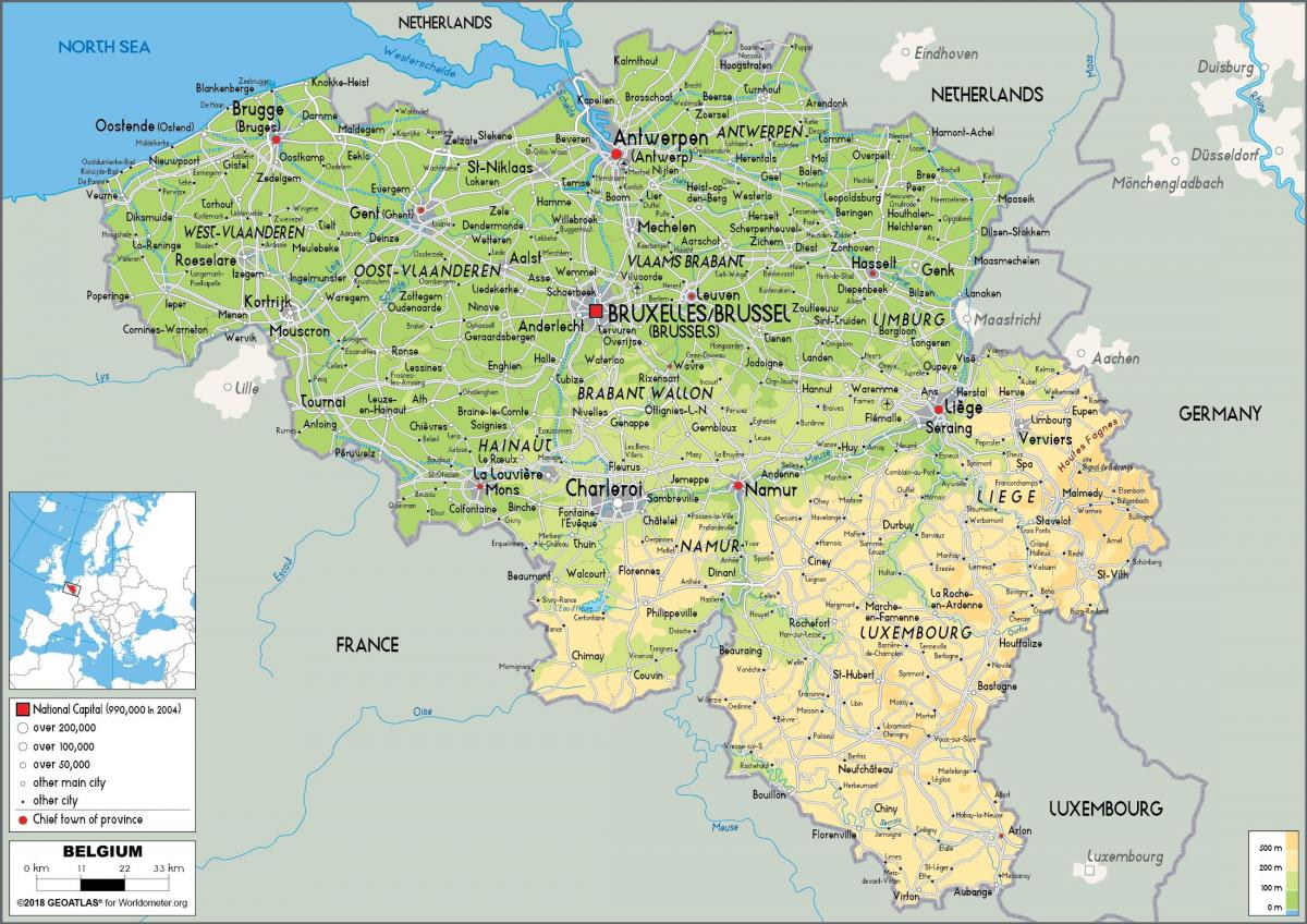 Mapa ukształtowania terenu Belgii