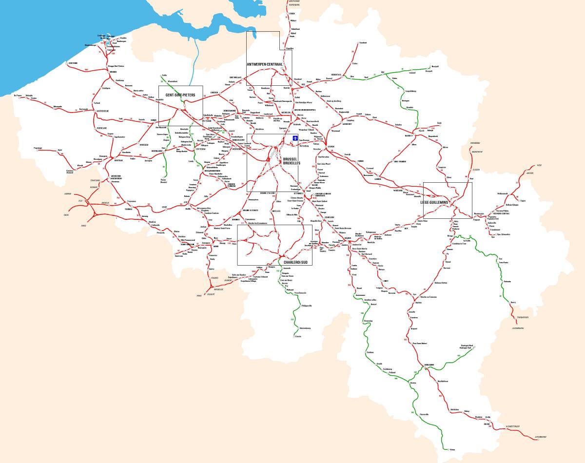 Mapa linii kolejowych w Belgii