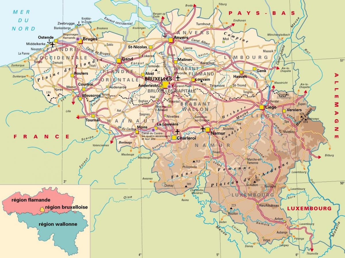 Mapa portów lotniczych w Belgii